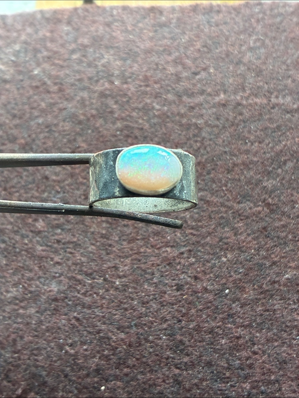 Sterling Silver Opal Cabochon Ring with Beautiful Flashes of Color   Size 6 3/4